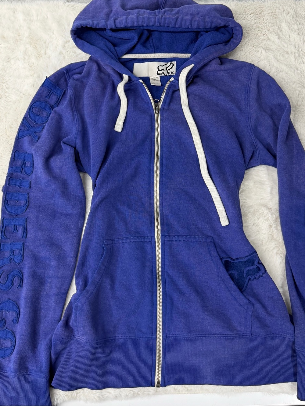 Fox Royal Blue Zip-Up Hoodie with White Drawstrings - Picture 1 of 8
